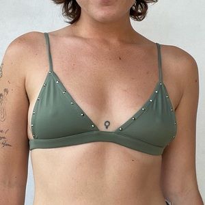 Indah Karlie Studded Triangle Bikini Top Swimsuit with silver